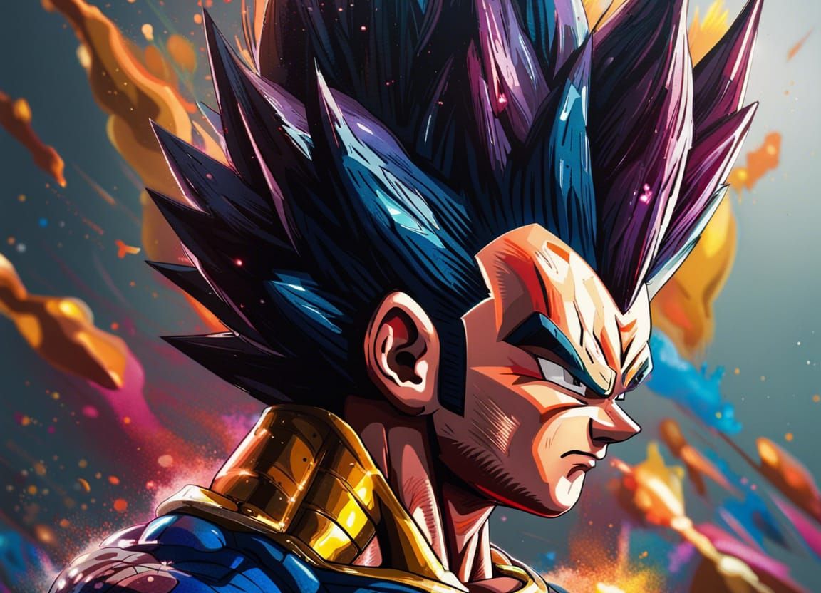 Hyperrealistic Vegeta Splash Art Portrait