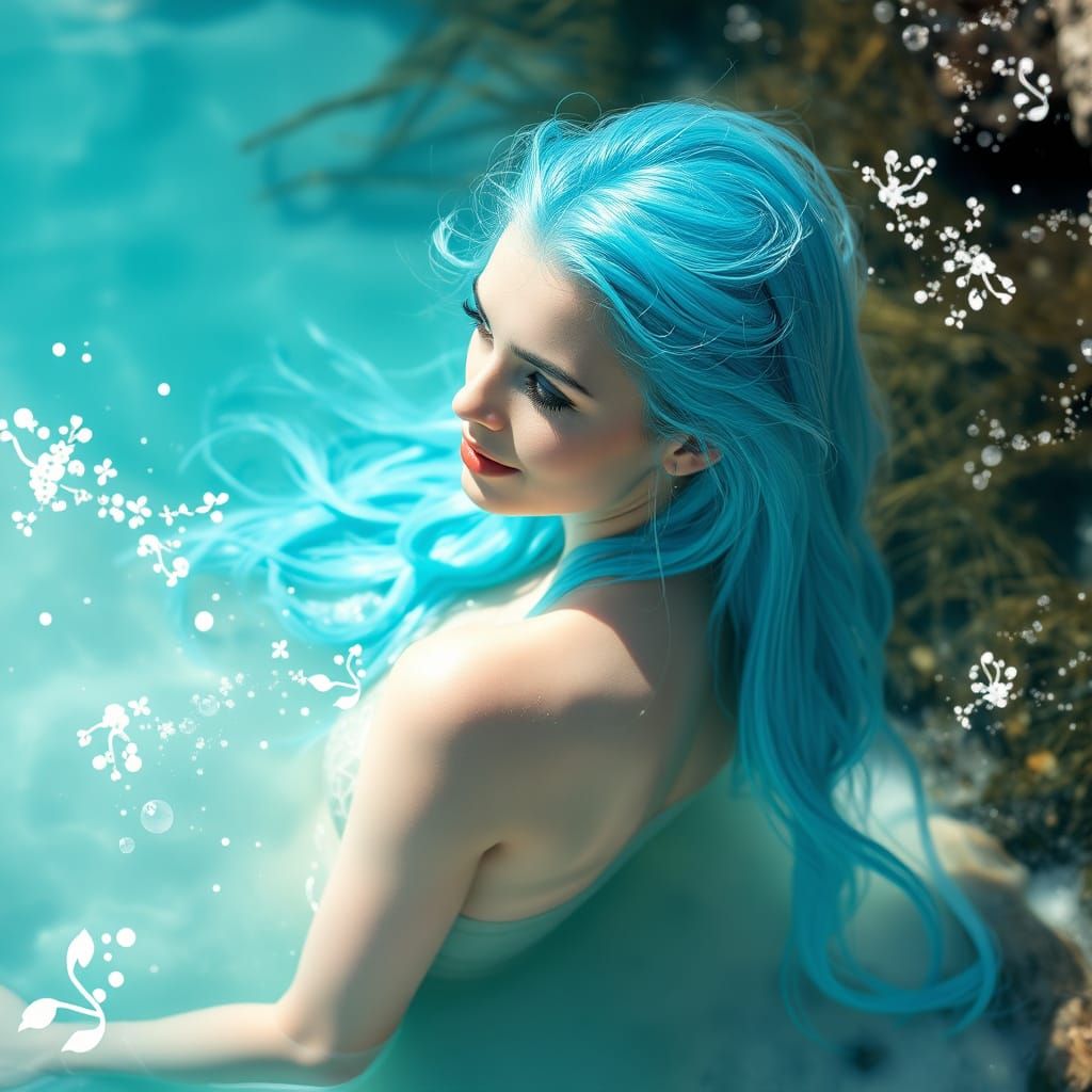Artistic Photo of Blue Mermaid Witch in Turquoise Waters