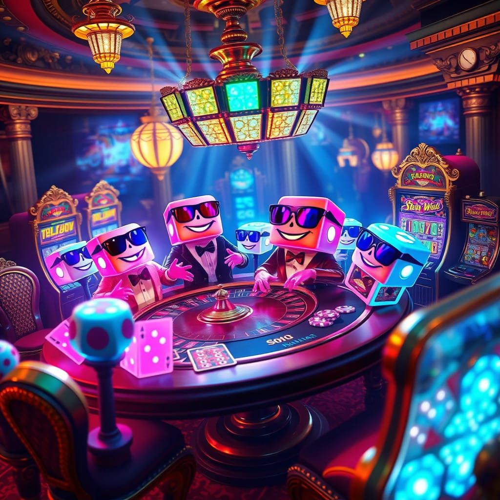 Luminous Dice Gather Around a Lavish Casino Table