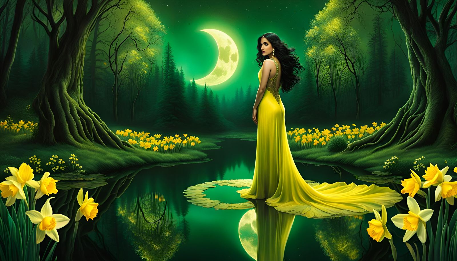 Bioluminescent Moon Goddess in Dark Fantasy Style