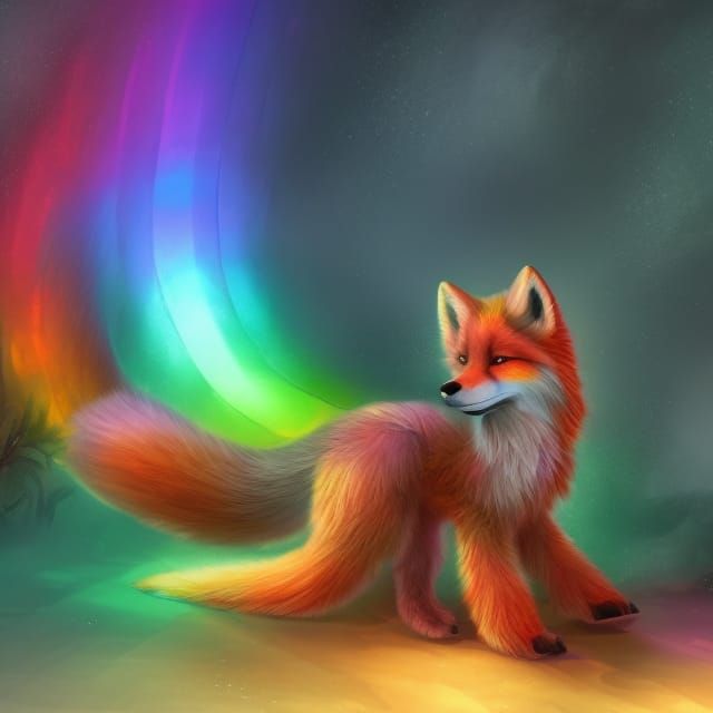 Rainbow Two-Tailed Fox: Detailed Fantasy Art