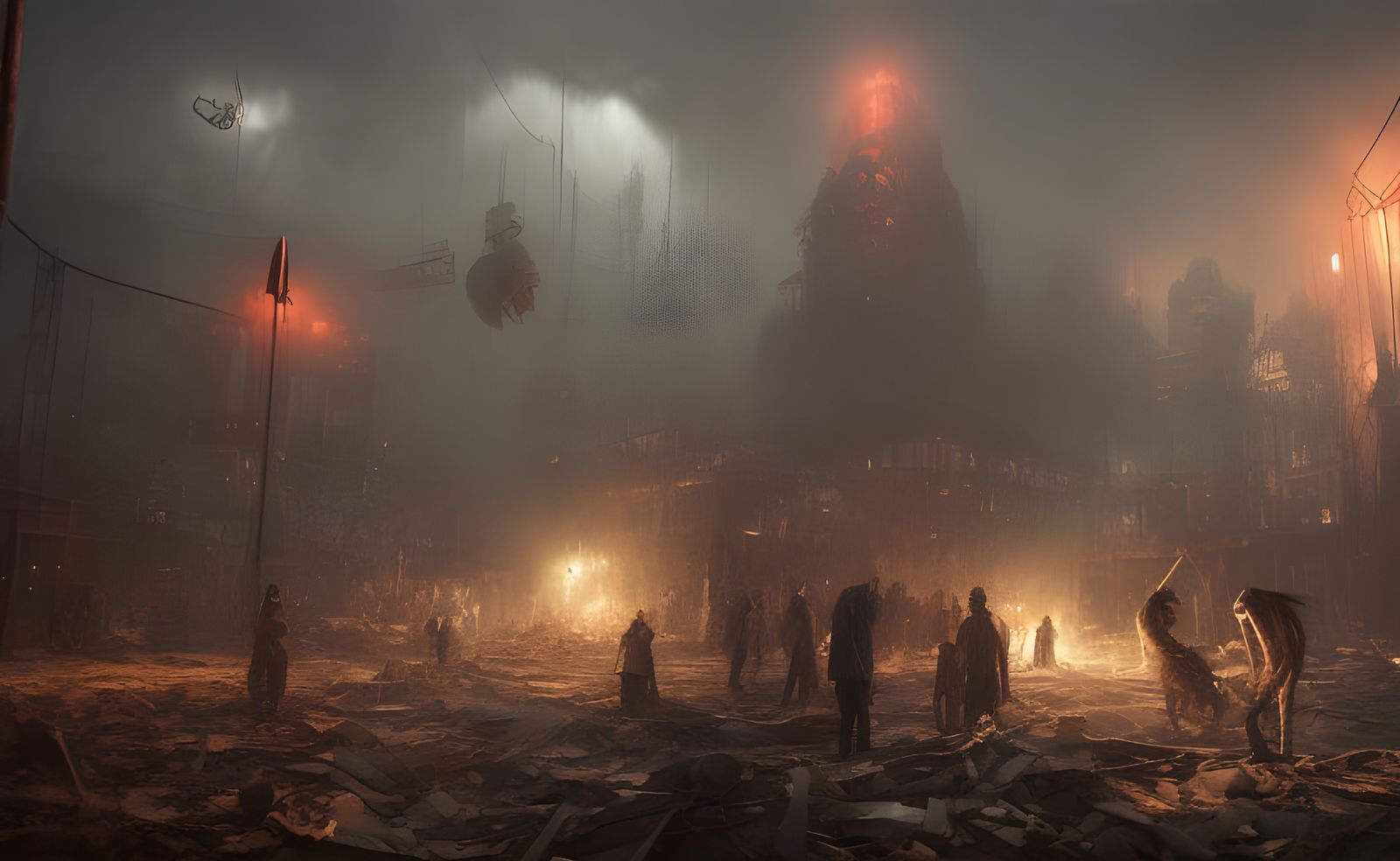 Cthulhu Destroys a Post-Apocalyptic Carnival in Horror Art