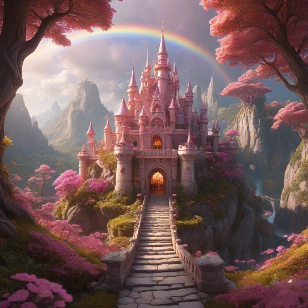 Pink Marble Castle in Magical Fantasy Land