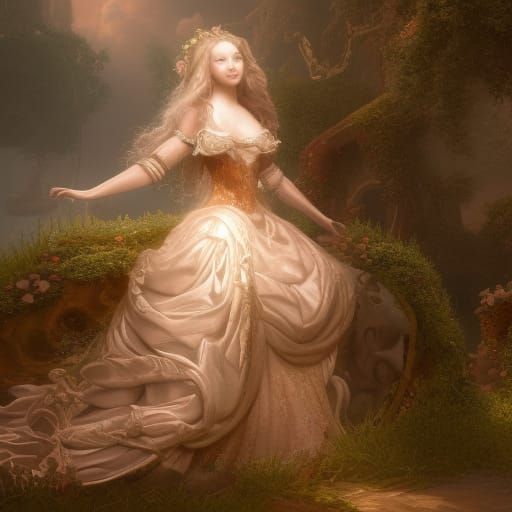 Woman in Extravagant White Lace Ballgown