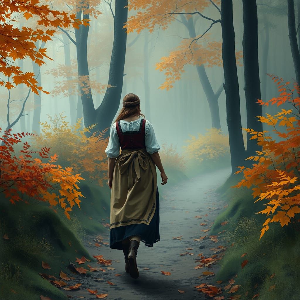 Woman in Autumn Forest: German Romanticism