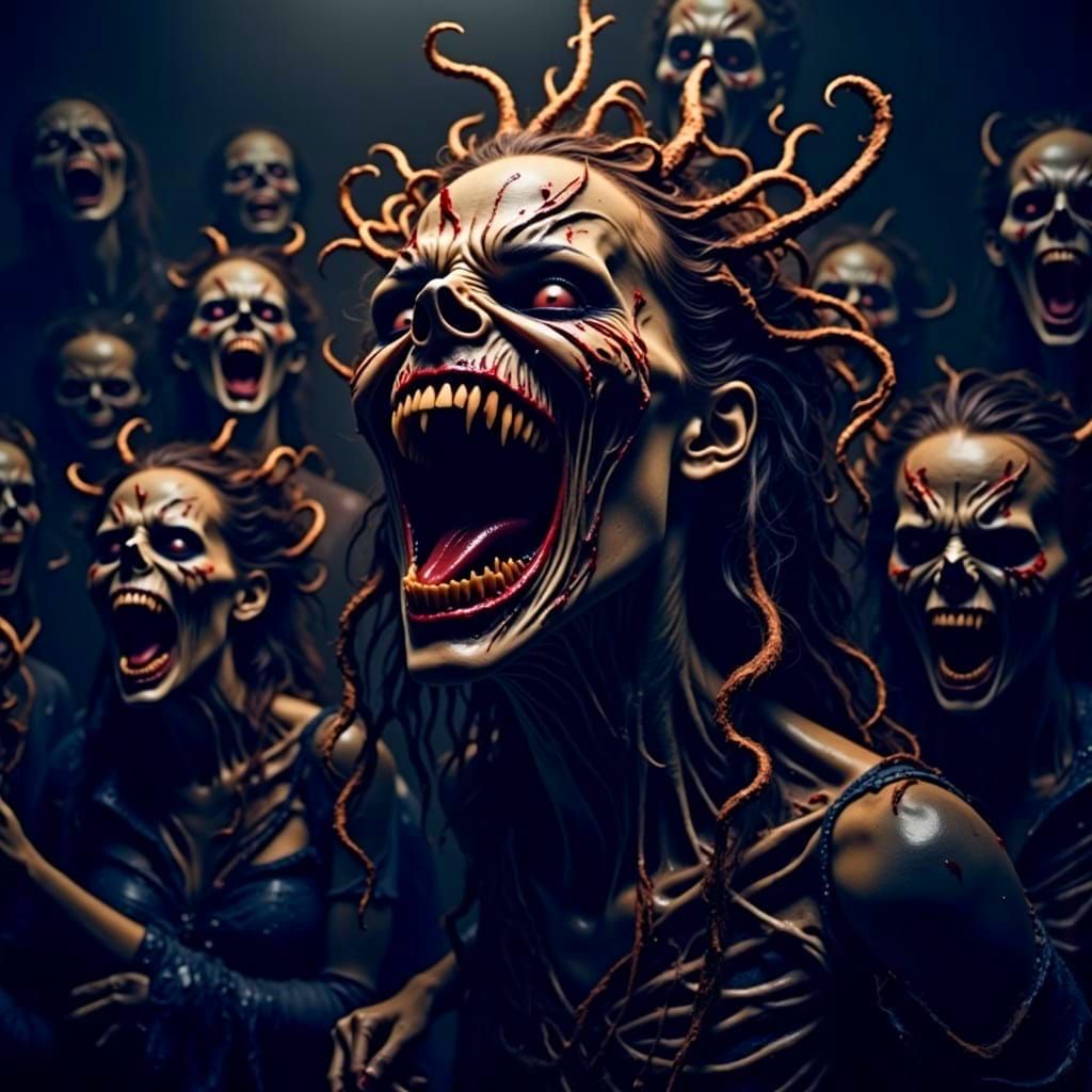 Grotesque Face in Dark, Decaying Landscape