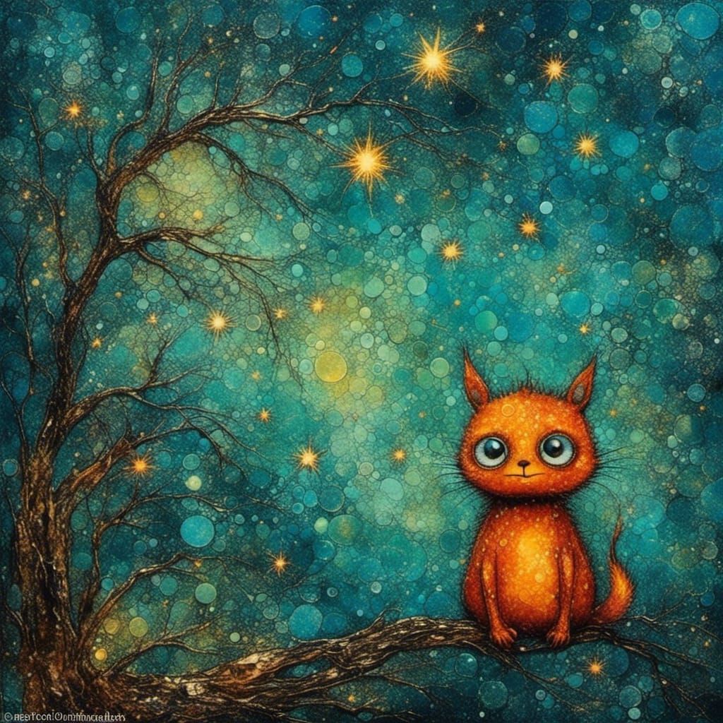 Cute Monster in Nightgown with Starry Eyes