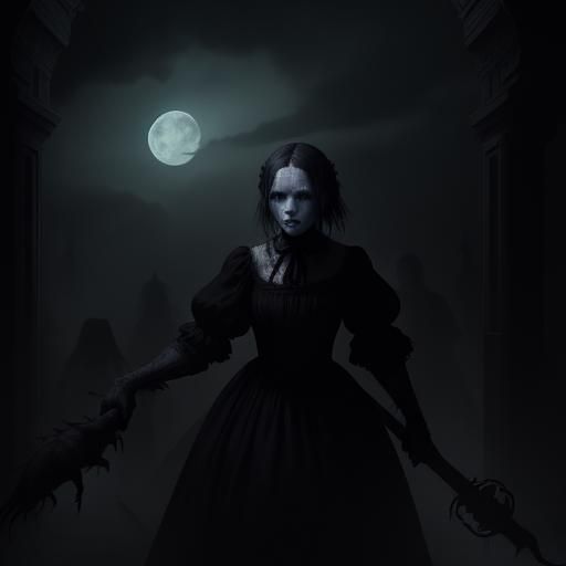 Woman Fights Rat Amidst Corpses in Gothic Horror