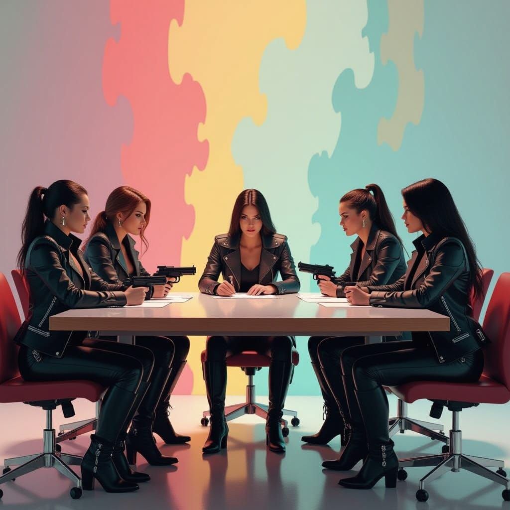 Female Warriors Gather in a Vibrant, Abstract Renaissance-In...