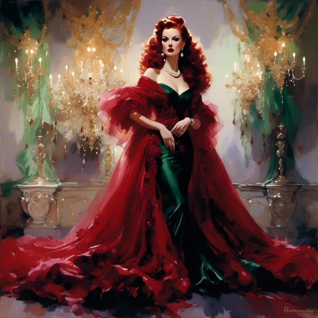 1940s Noir Femme Fatale Portrait with Red Hair