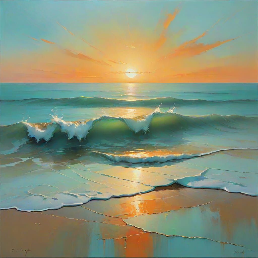 Turquoise Seascape: Modern Oil Painting in Gurney Style