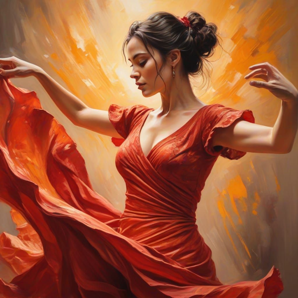 Flamenco Dancer in Vibrant Oil Painting Style