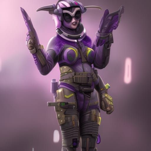Realistic Sci-Fi Catgirl Engineer in Purple Clothing