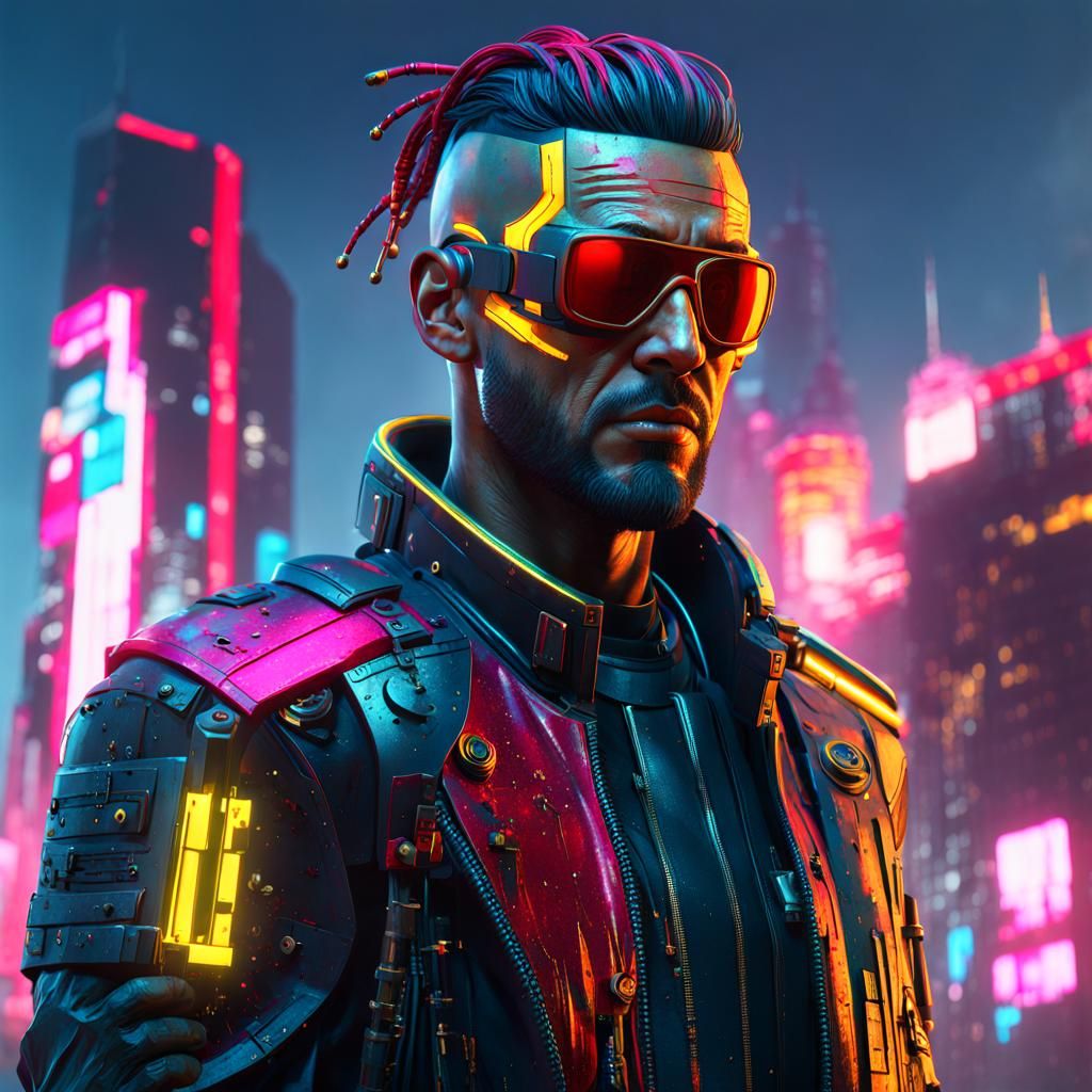 Cyberpunk Character in Distinctive Illustrative Style