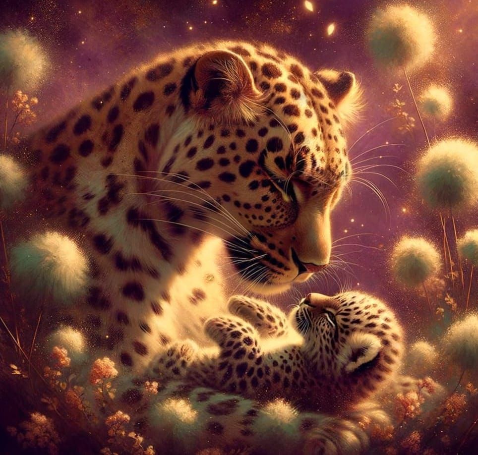 Leopard and Cub in Golden Light