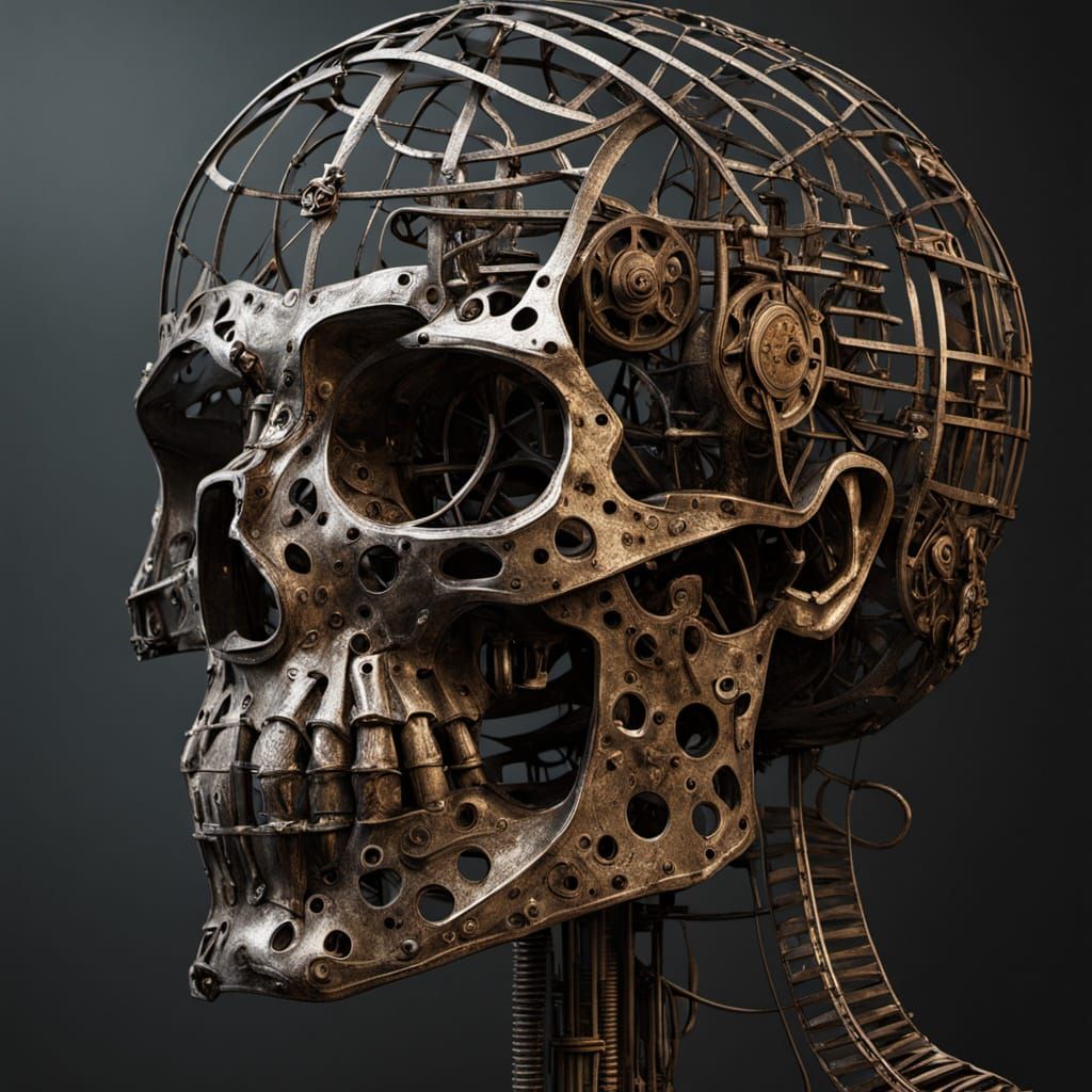 Rusted Angel Sculpture in Abandoned Factory, Da Vinci Style