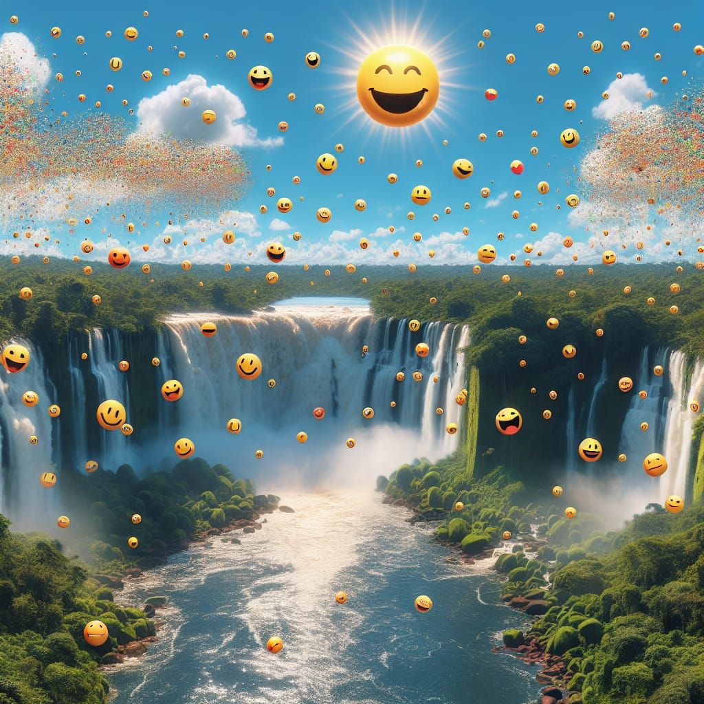 Smiley Face Rain Over Amazon Waterfall