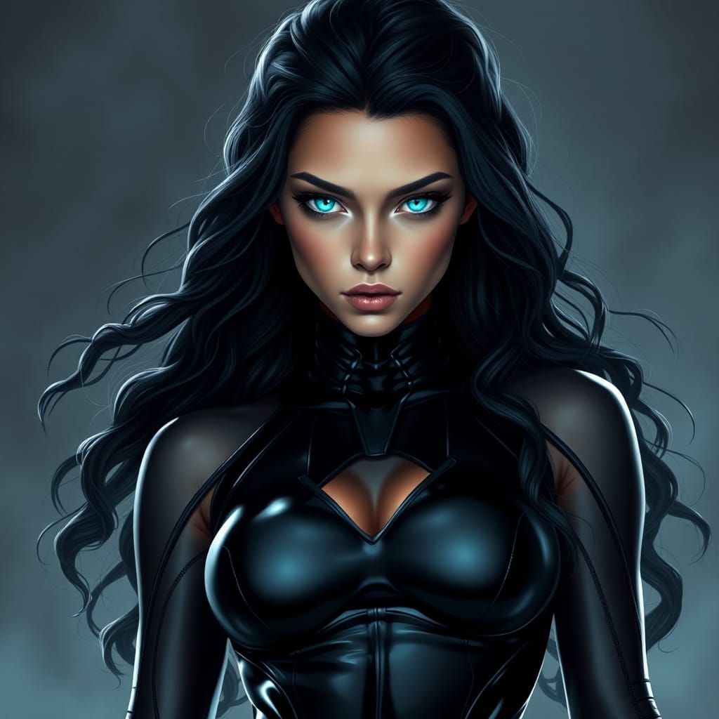 Beautiful Superheroine in Dark Futuristic Style