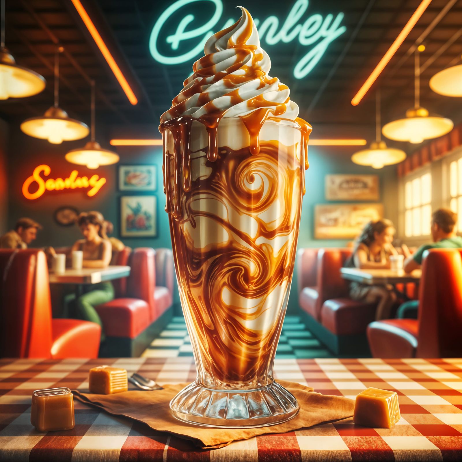 Retro Diner Caramel Milkshake in 50s Style
