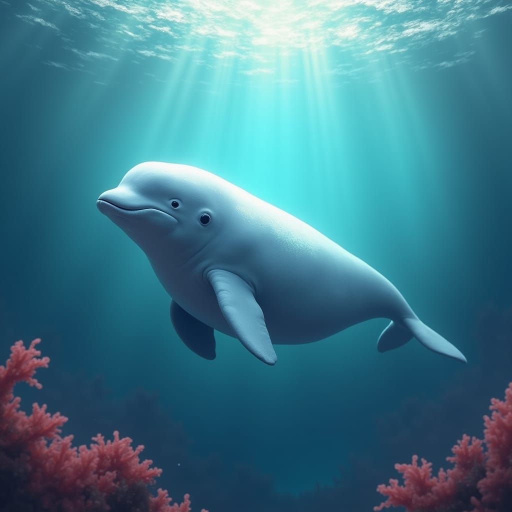 Baby Beluga in Mystical Glowing Ocean