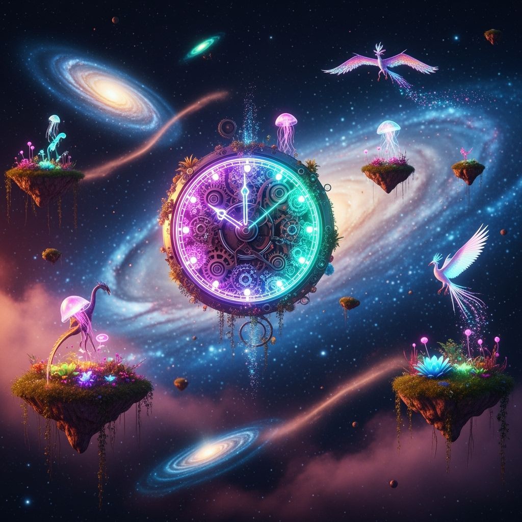 Cosmic Clock in a Neon Dreamscape