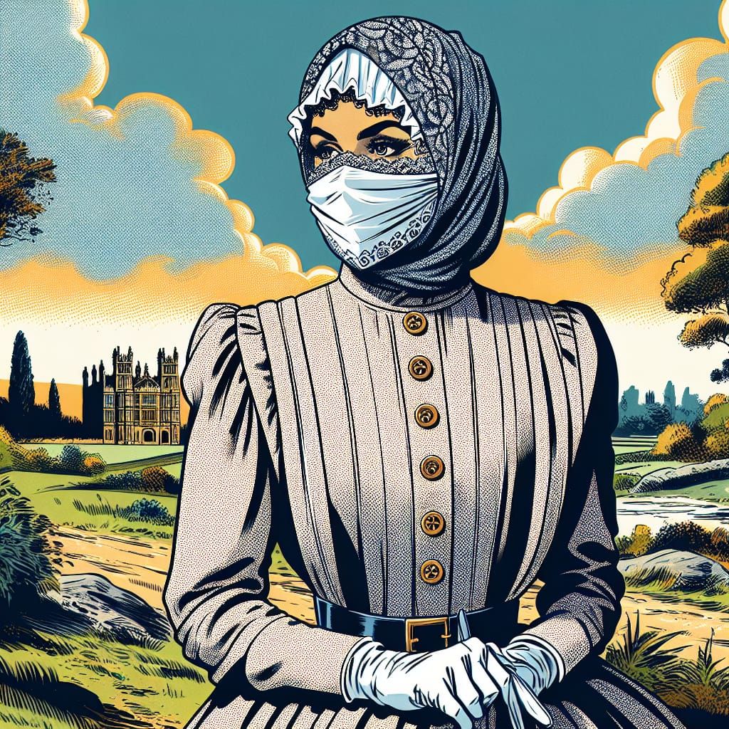 Victorian Woman in Hijab, Vintage Comic Book Art