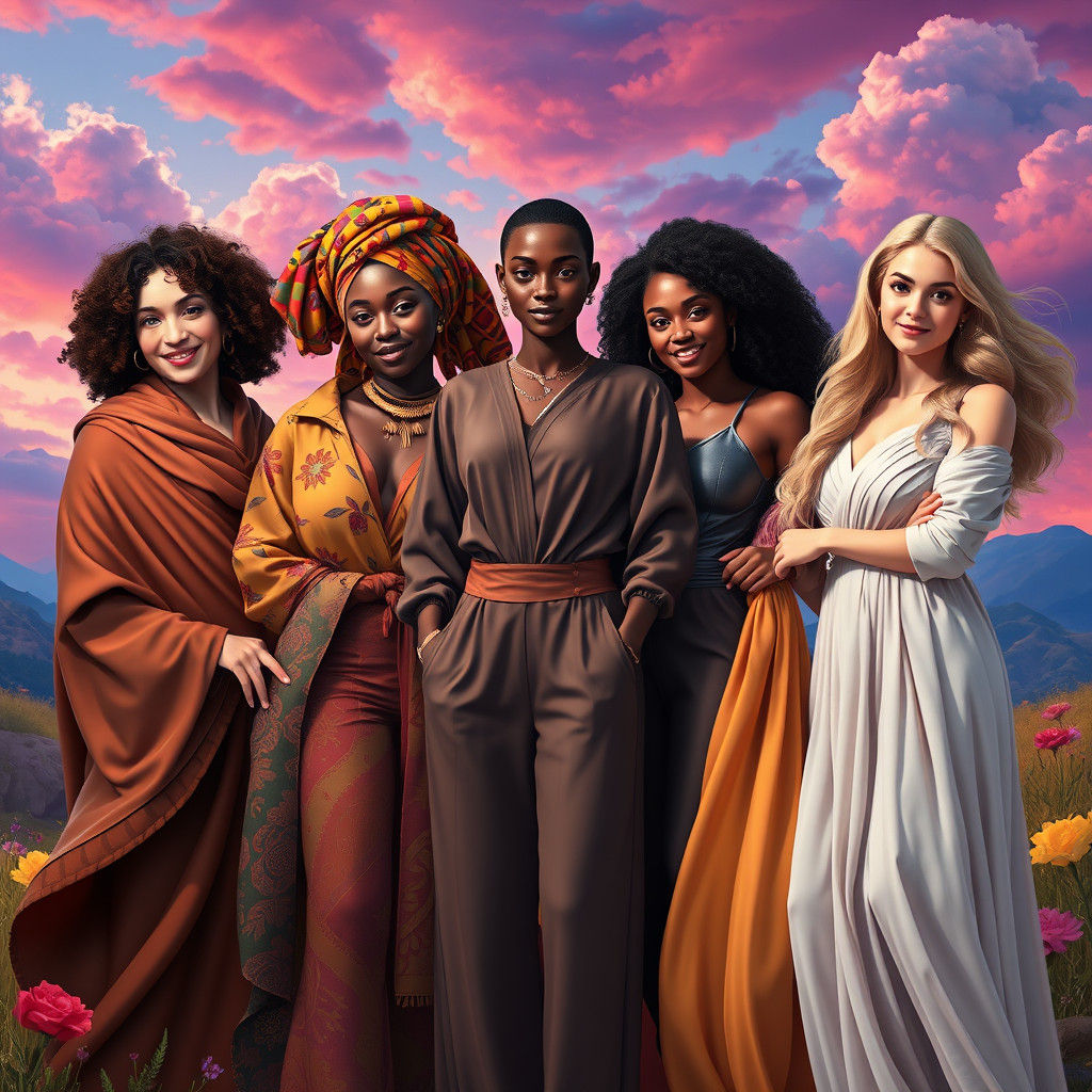 Empowered Women Unite in Surreal Landscape