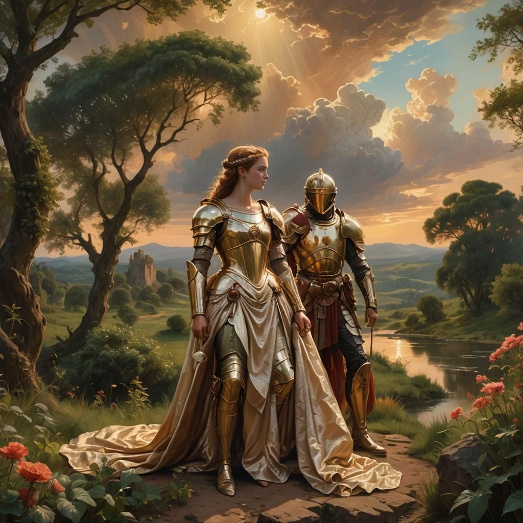 Mars and Venus in Lush Landscape, New Romanticism