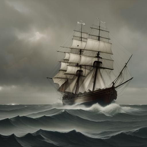 19th Century Ship Sails Through Stormy Seas