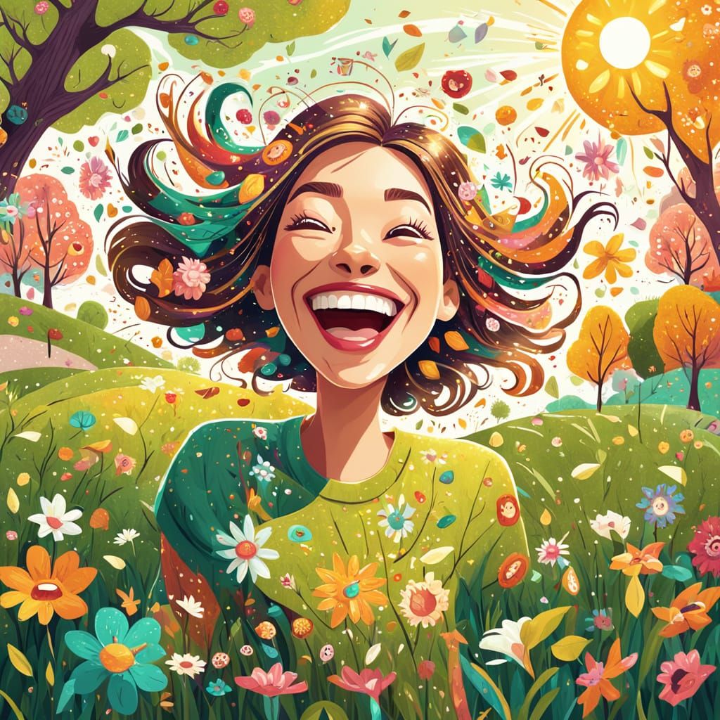 Playful Cartoon Girl in Whimsical Park Illustration