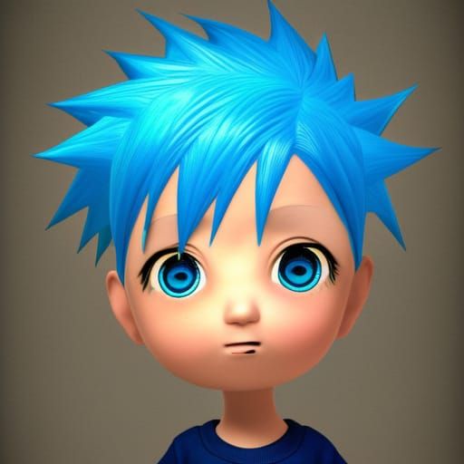 Chibi Naruto with Blue Hair in 3D Style