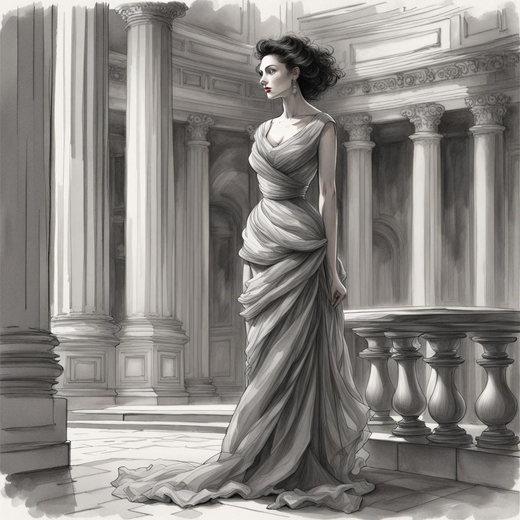 A pencil sketch of a refined beauty