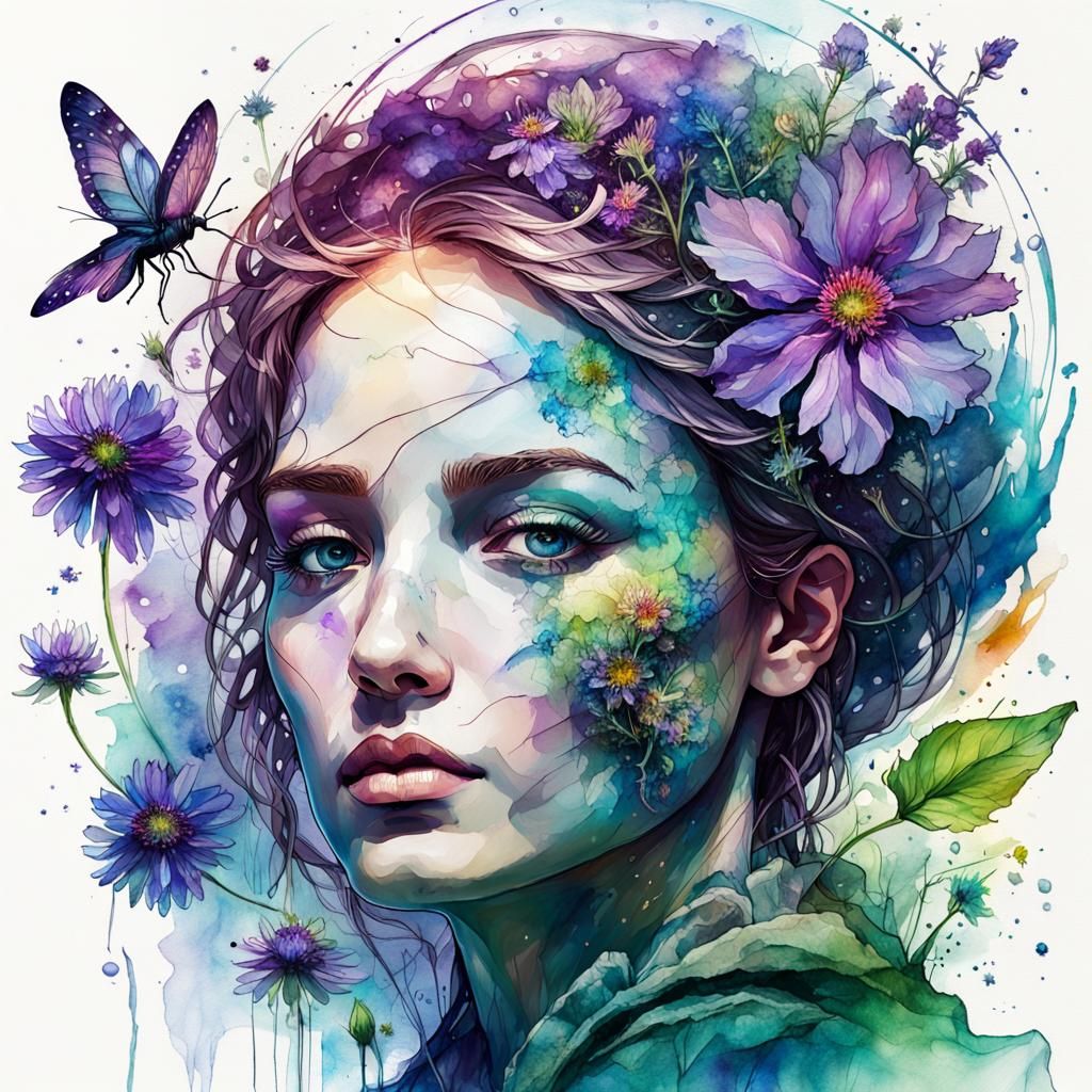 Bioluminescent Yin Yang Wildflower: Digital Masterpiece