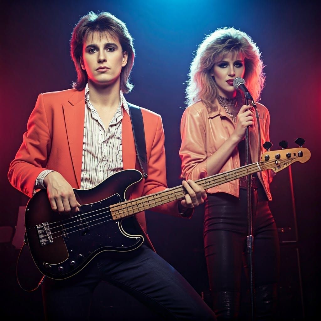 Electric Bassist in Neon-Lit Retro Future