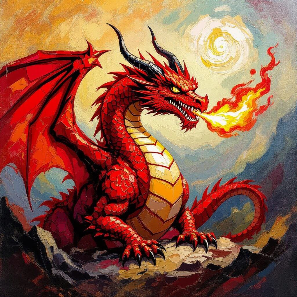 Red Dragon Impasto Oil Painting