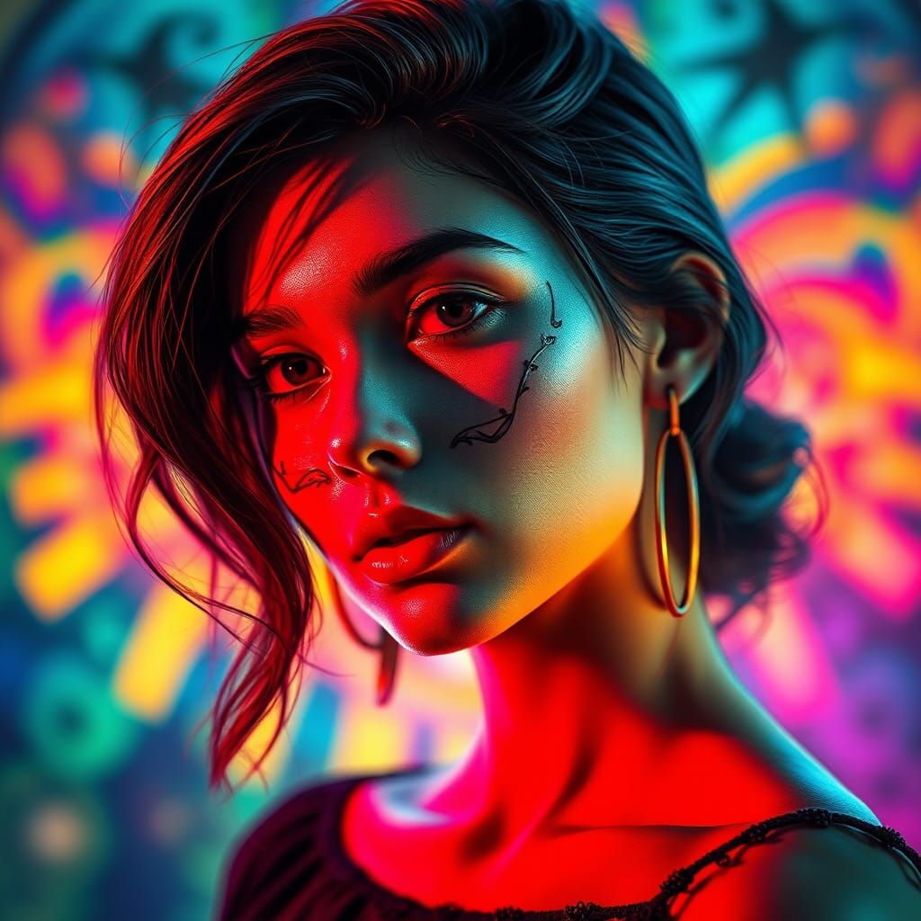 Hyperrealistic Portrait in Art Nouveau and Futurism Style