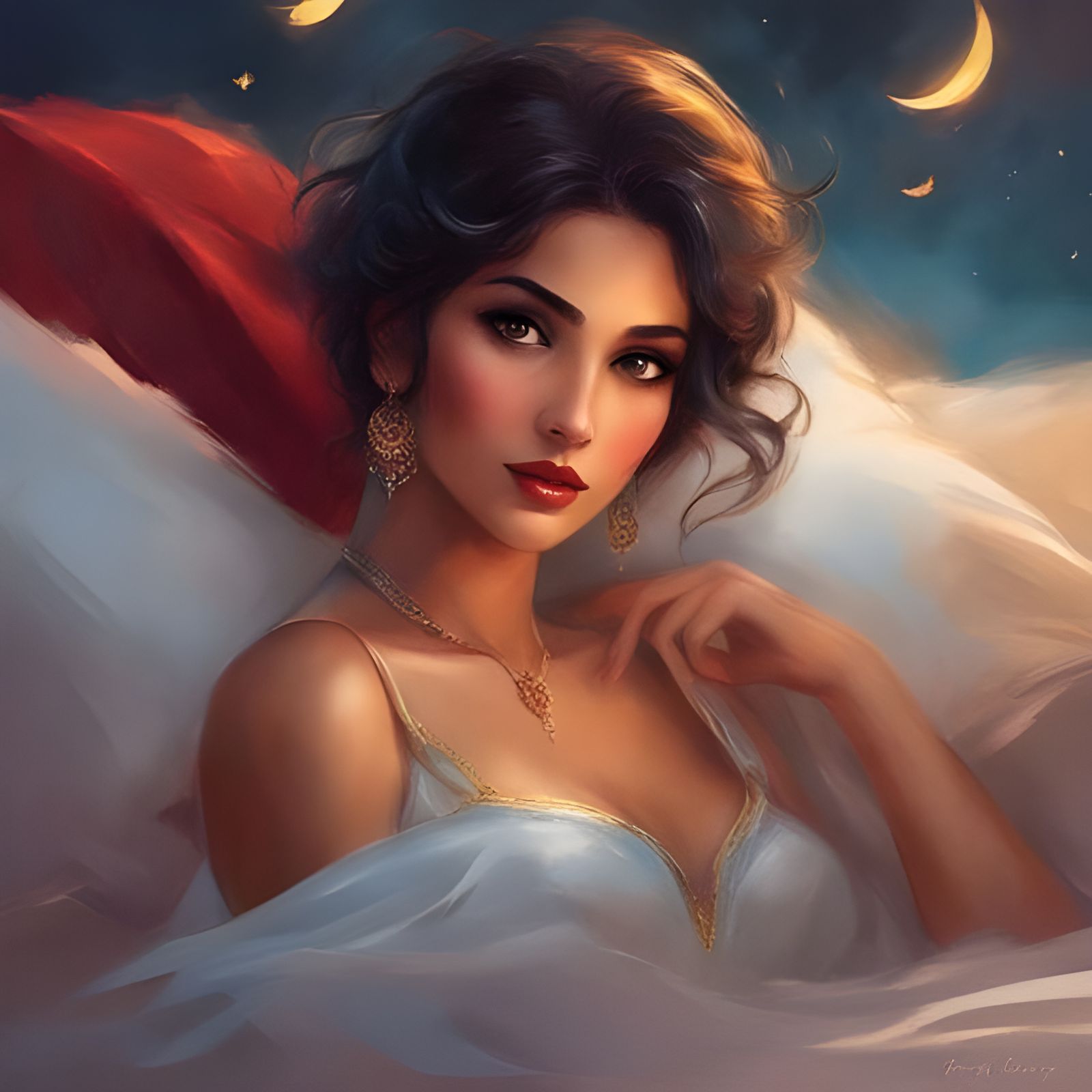 Pretty French Woman in Bed, Romantic Style