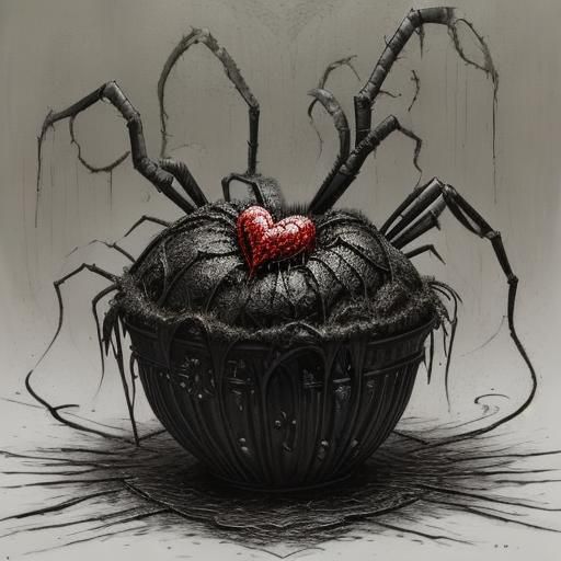 Evil Spider in Muffin, Watercolor Illustration