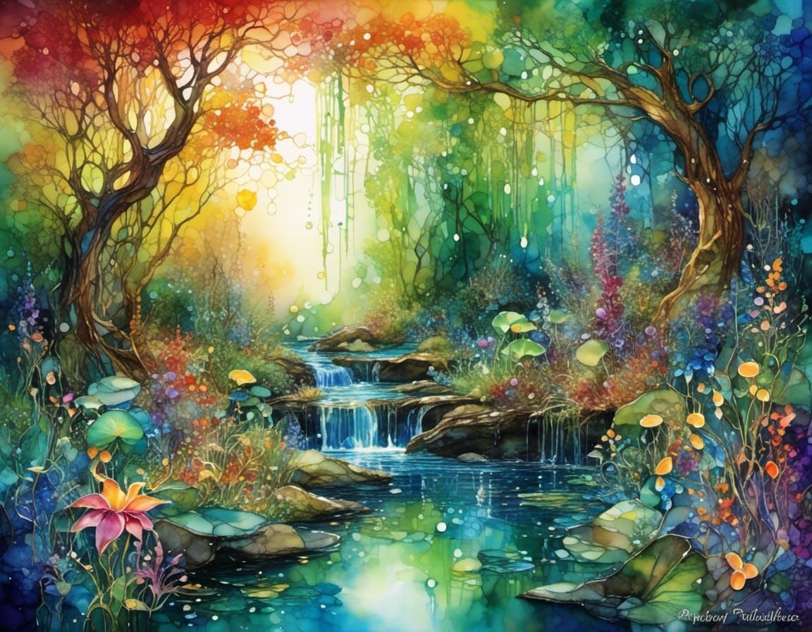 Alcohol Ink Paradise: A Hyperrealistic Fantasy Painting