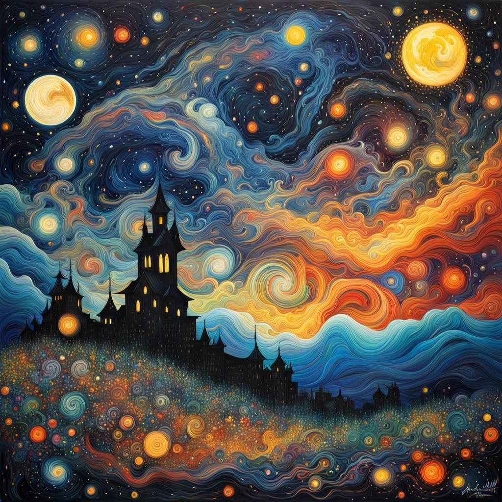 Intertwined Souls: Abstract Expressionist Starry Night