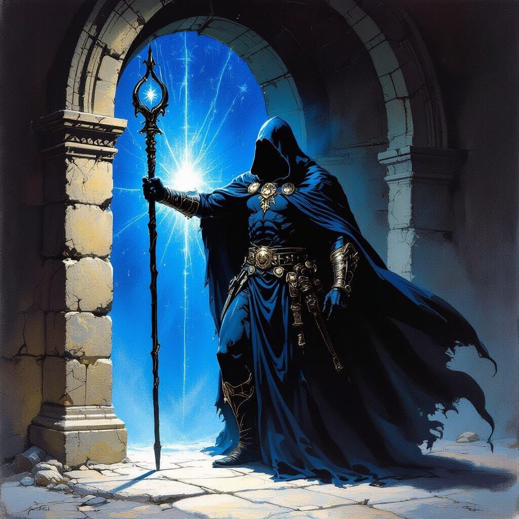 Dark Mage Opens Portal in Gothic Fantasy Art