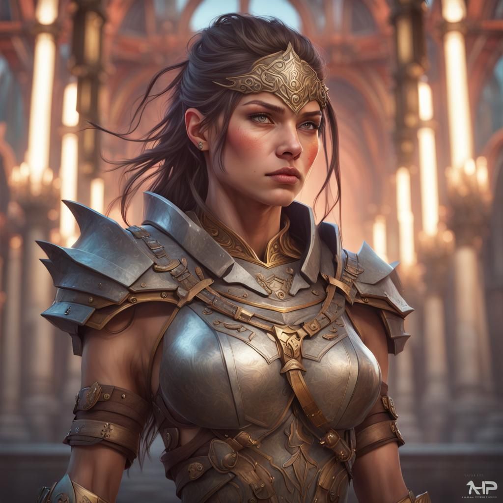 Detailed Portrait of a Warrior Girl in Digital Art Style