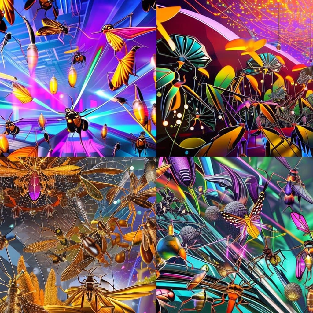 Insects' Nightclub Party: Hyperrealistic Splash Art