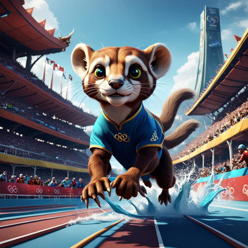 Weasel in Olympic Race: Detailed Matte Painting