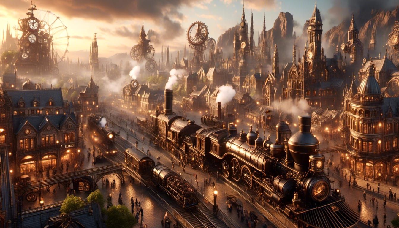 bustling steampunk city <lora:Clocks and Steam:1.0>