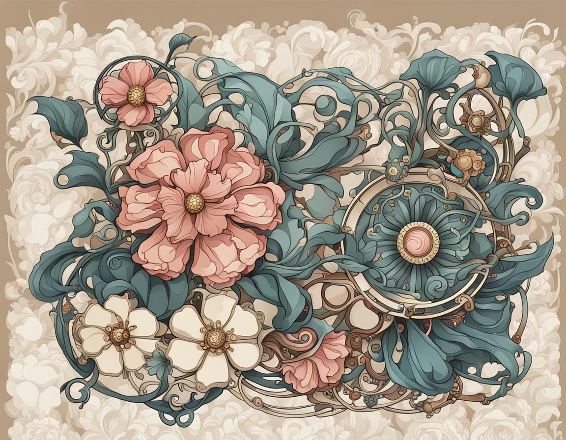 Art Nouveau Flowers in Steampunk Style
