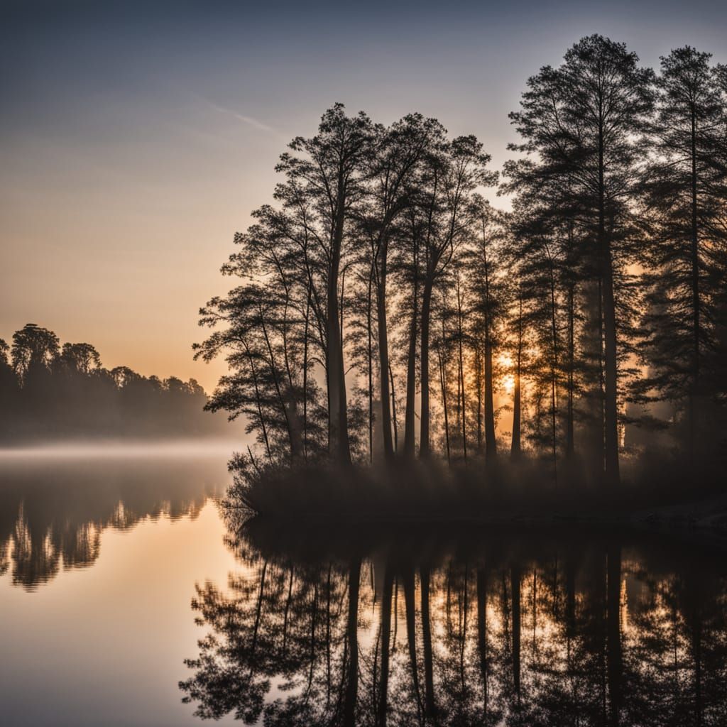 Soft Morning Light on a Serene Lake Landscape