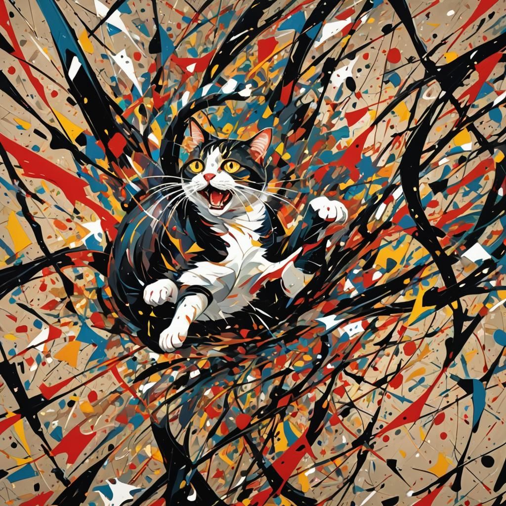 Abstract Expressionist Cat Portrait with Bold Brushstrokes