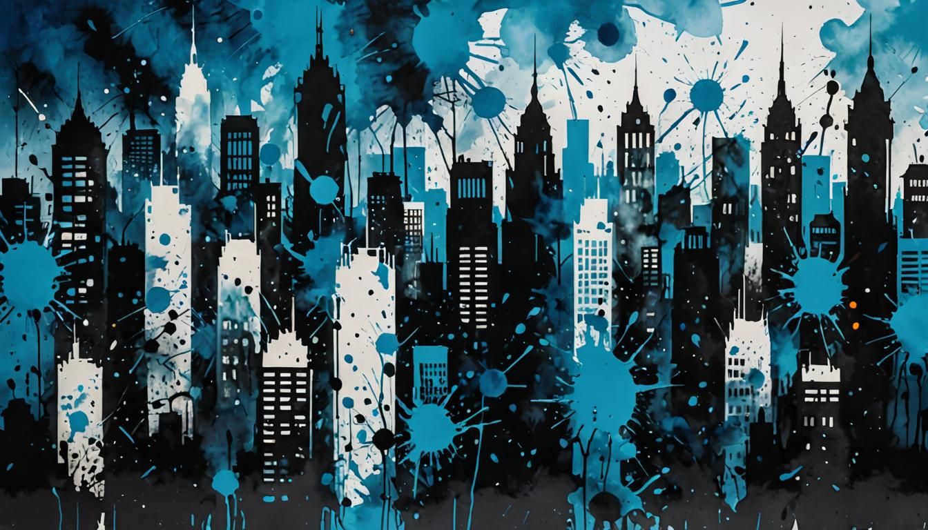 Ink Splatter Cityscape in Abstract Expressionism