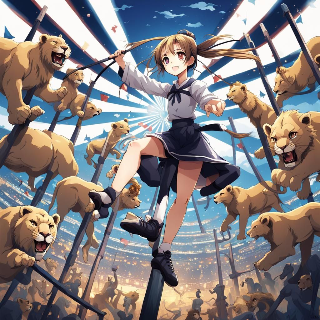 Circus Performer Balancing in Anime Style
